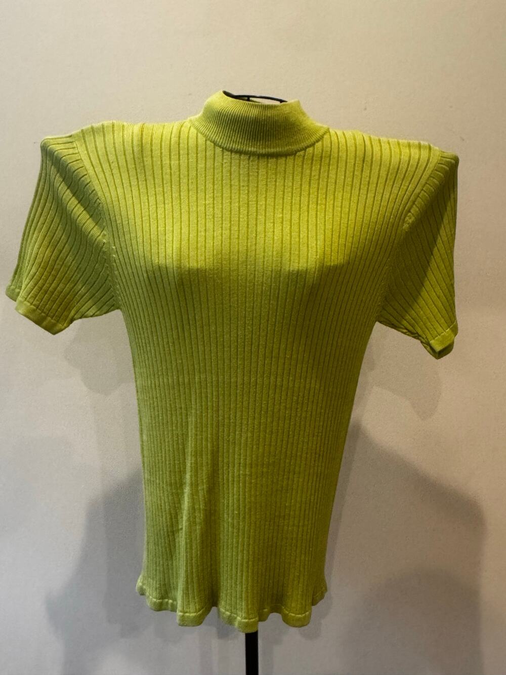 Anna Gray 100% Silk Ribbed Mock Neck Top Lime Green Size Large